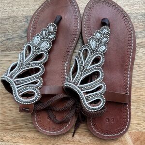 Brown Beaded Sandals, handmade in Rwanda
